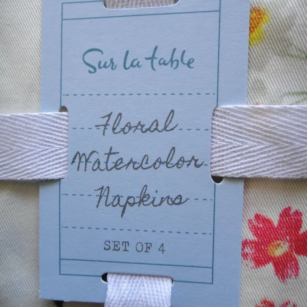 Sur La Table GARDEN FLORAL Napkins 20 x 20 Set 4 100% Cotton Multicolor Flowers